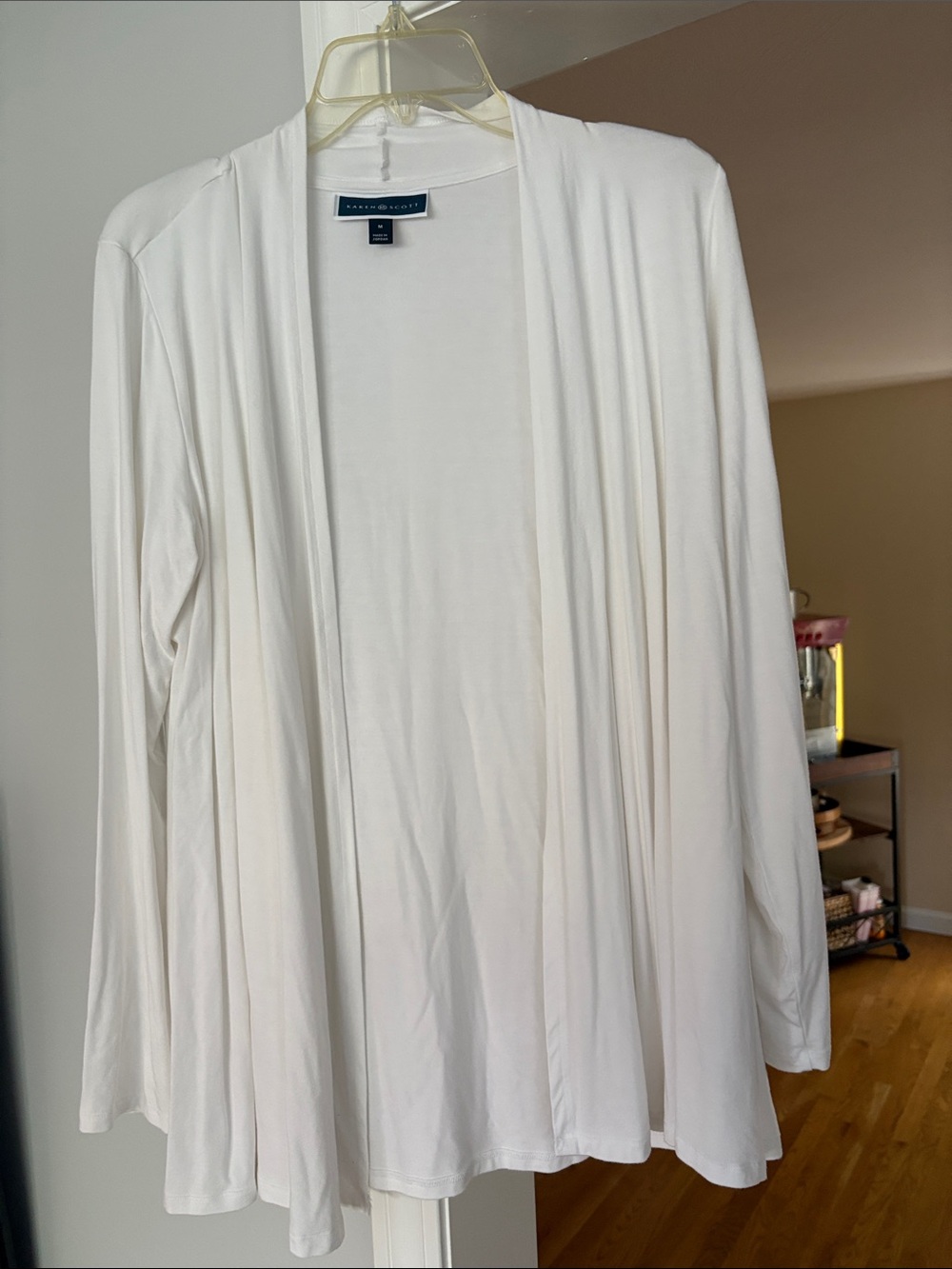 Karen Scott White  Open Draped Jersey Cardigan Medium